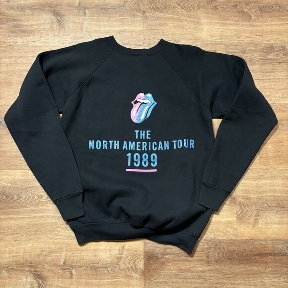 Vintage Rolling Stones Crewneck Sweatshirt 80s USA Band Tour Shirt Black XL - Picture 1 of 5